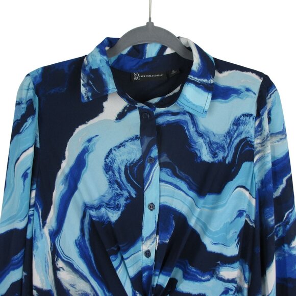 New York & Company Shirtdress Maxi 0 Statement Sleeve Twist-Front Boho Office - Picture 5 of 8